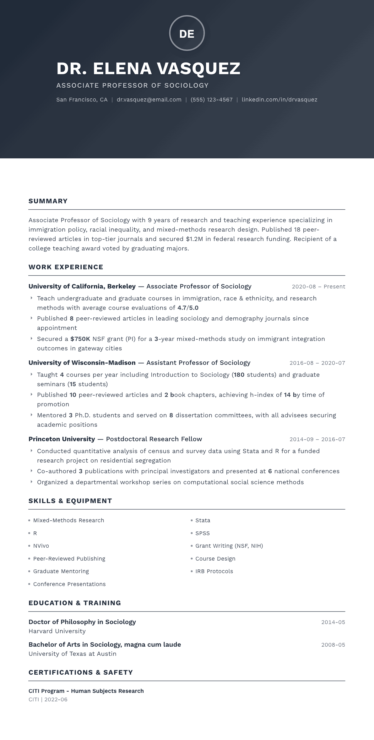 University Professor resume example, Foundation template