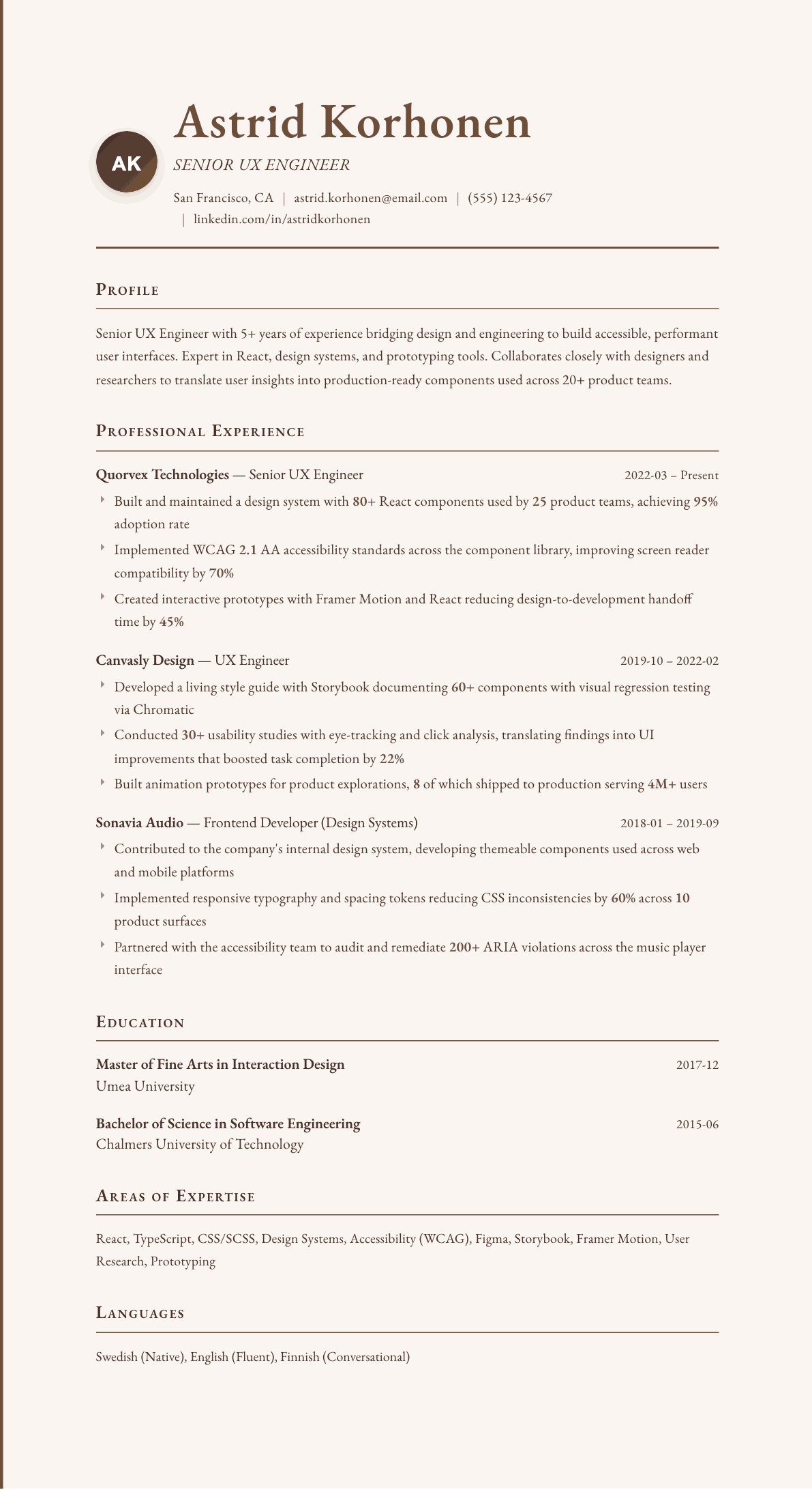 UX Engineer resume example, Vintage template