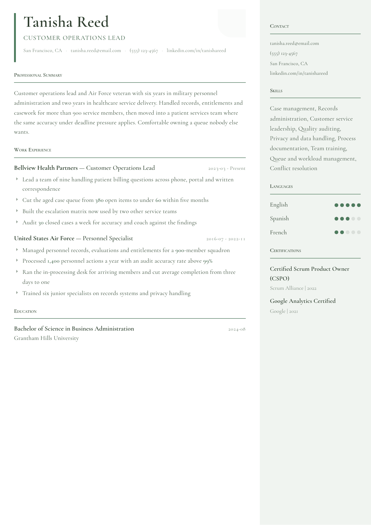 Veteran resume example, Copenhagen template