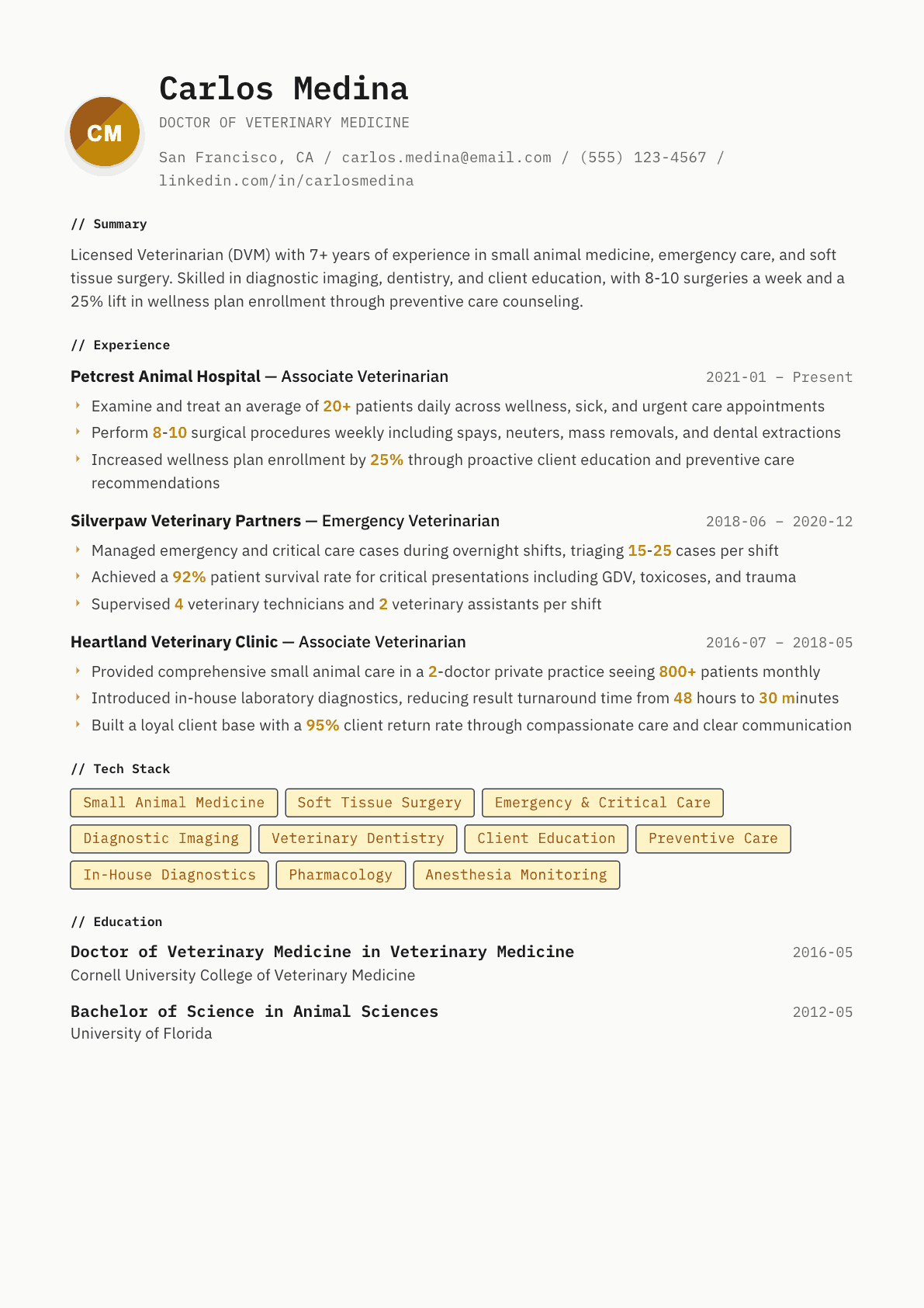 Veterinarian resume example, Inkwell template