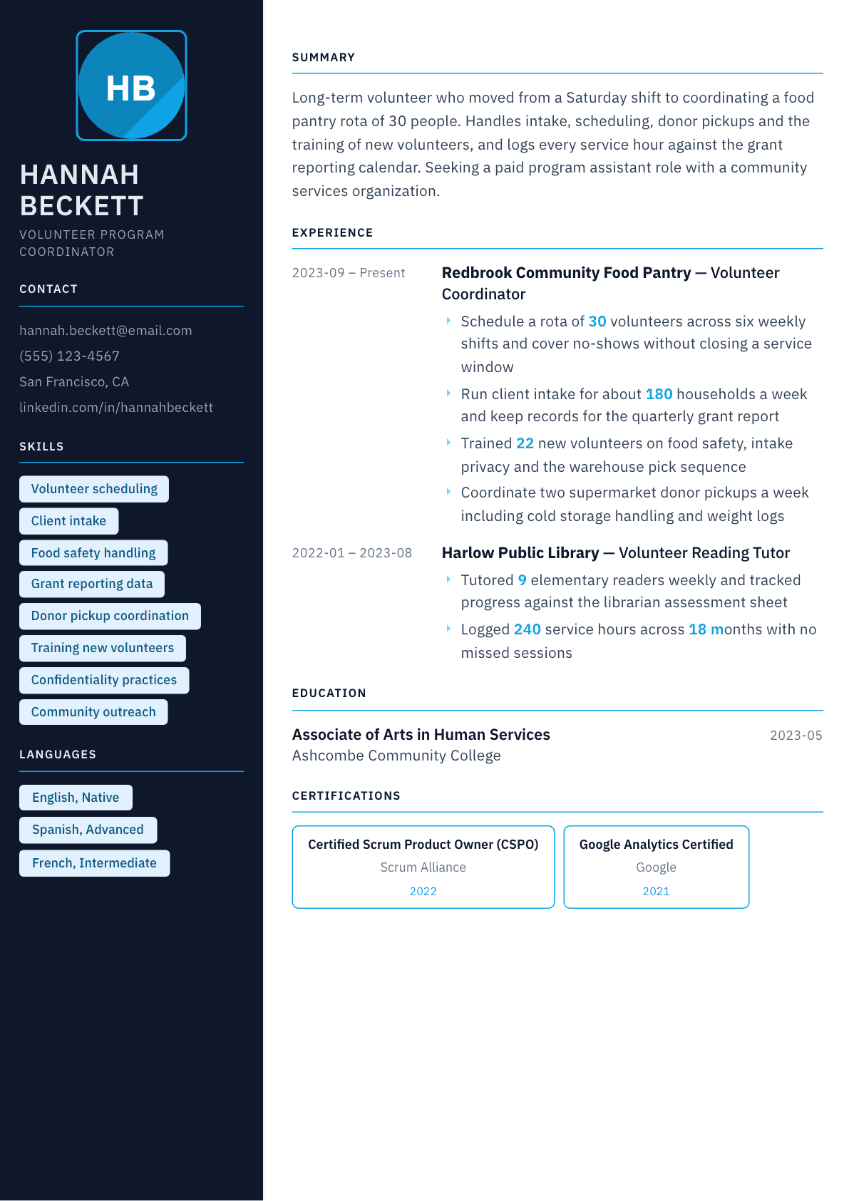 Volunteer resume example, Everest template