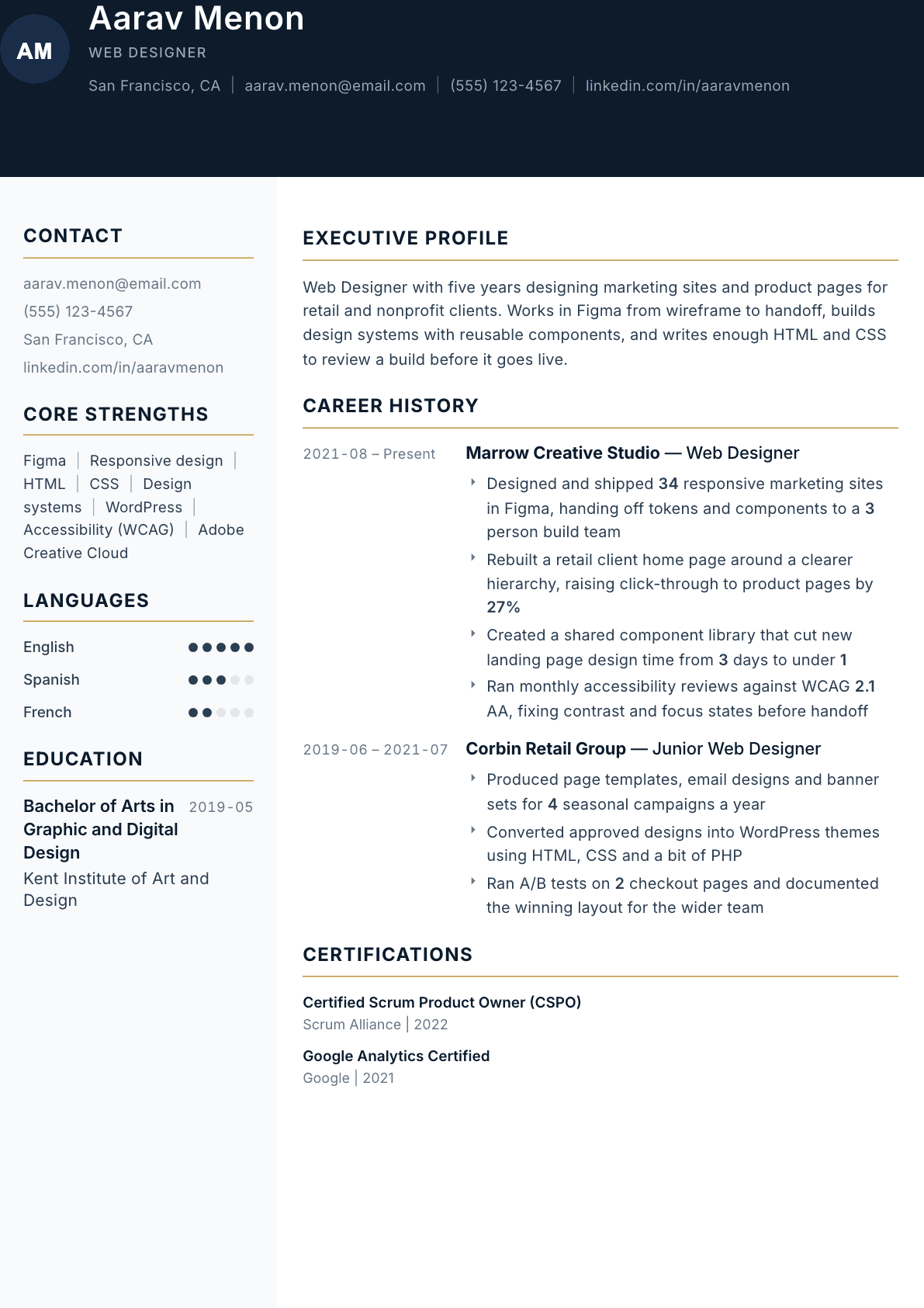 Web Designer resume example, Consulate template