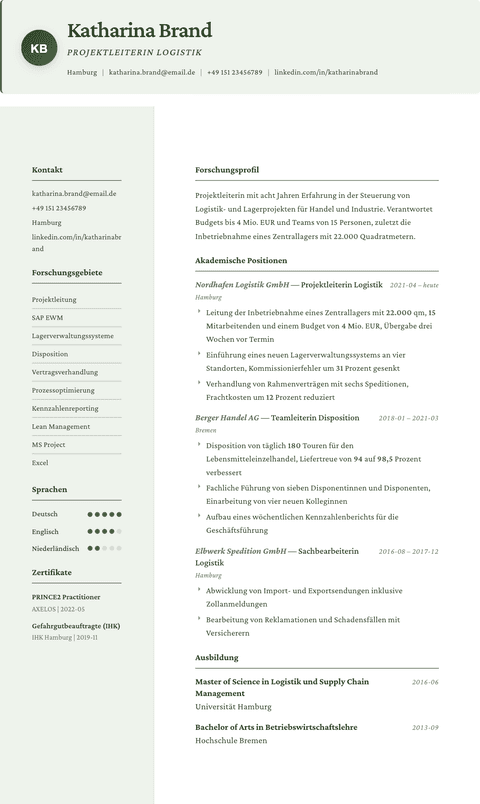 Lebenslauf Vorlage Research