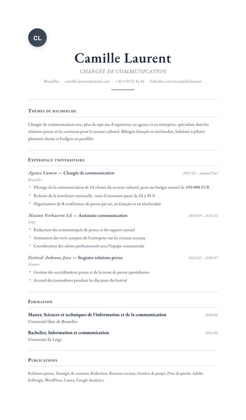 Modèle de CV simple Scholar