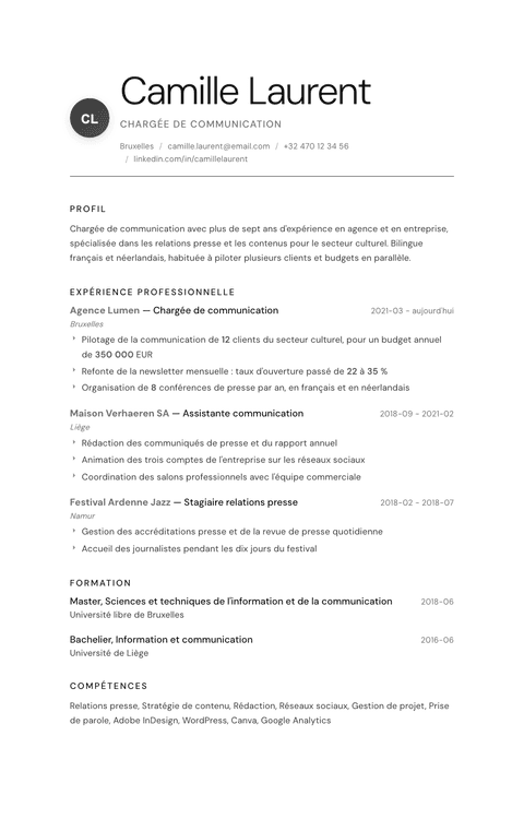 Modèle de CV simple Whisper
