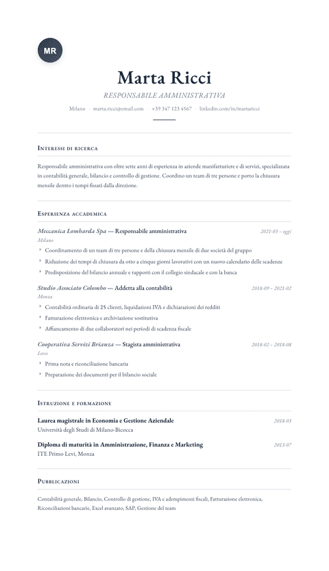 Modello CV Scholar