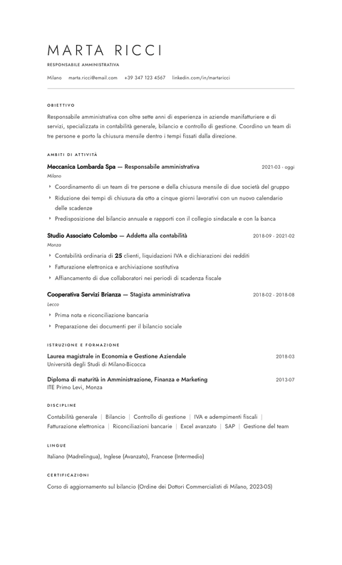 Modello CV Atelier