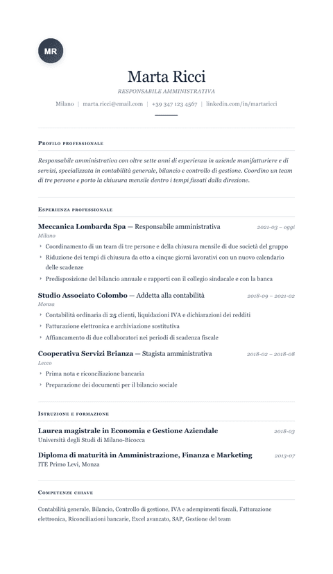 Modello CV Cornerstone