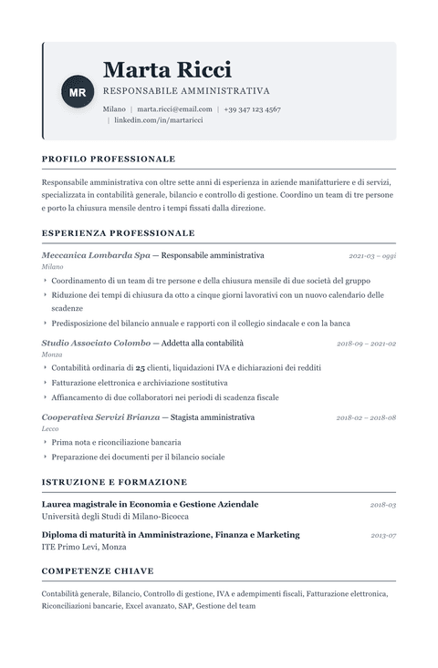 Modello CV Traditional