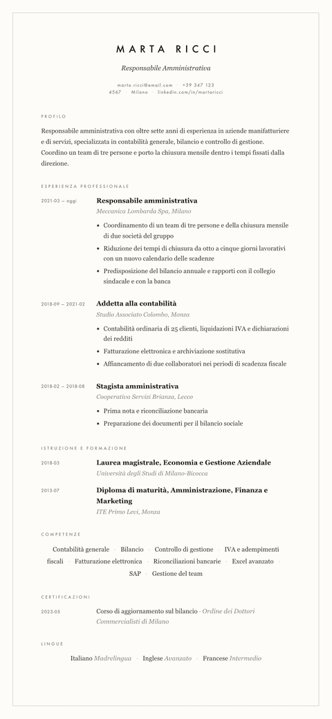 Modello CV Vellum
