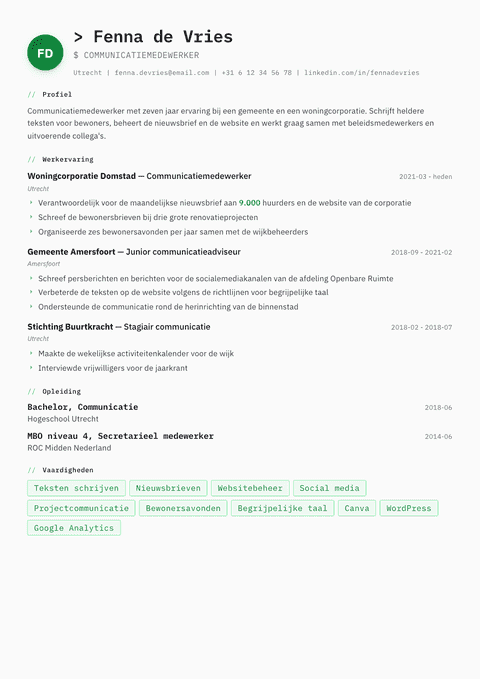 Cv-template Amsterdam