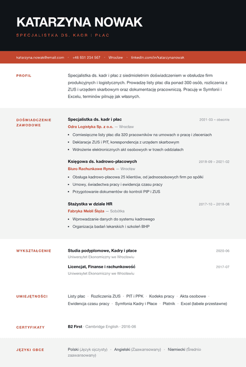 Szablon CV Strata