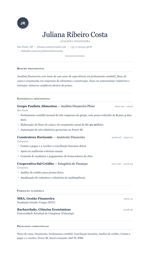 Modelo para editar currículo Cornerstone