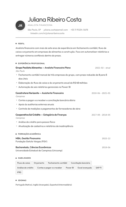 Modelo para editar currículo Flux